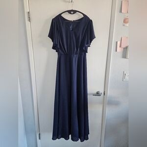 Navy blue maxi dress with flutter sleeves